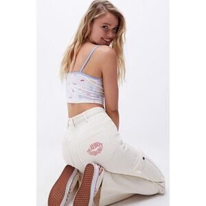 Playboy By PacSun Off White Ultra High Waisted Fitted Flare Cargo‎ Pants 27 HTF
